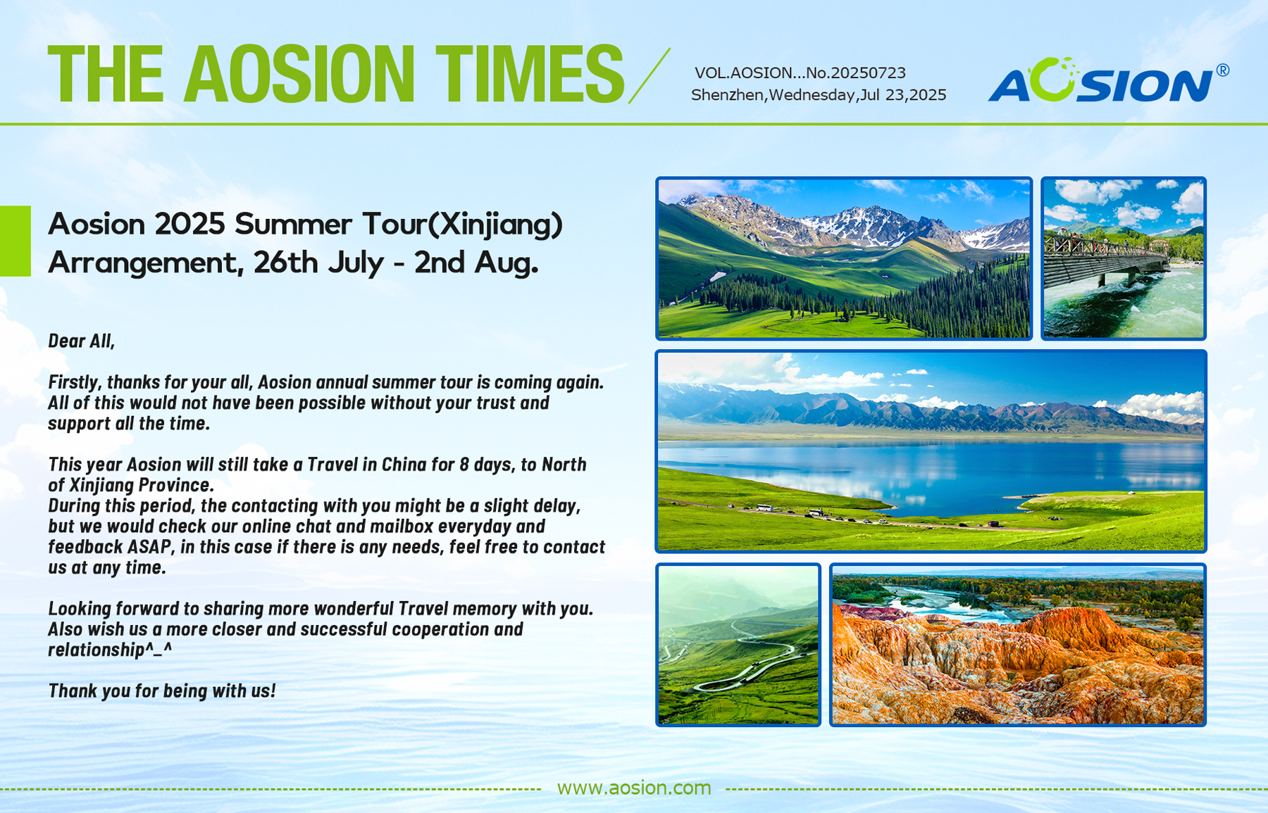 <font color='#0000FF'>Aosion 2025 Summer Tour - China Travel(Xinjiang Province)</font>